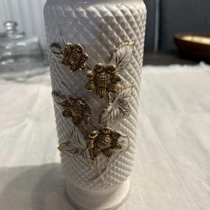 Rare Vintage White Vase With Raised Flower