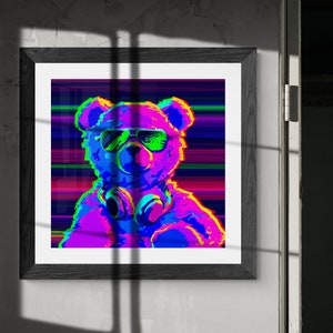 Digital teddy Painting, Cyberpunk Neon, Poster Painting, Printable, Wall Art (digital download) PNG / PDF Download and Print