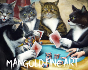 Cats Playing Poker Oil Paintings (3 digital downloads) Downloadable Art, Printable Artwork, Download and Print PNG JPG