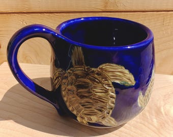 Carved Ceramic Turtle Mug