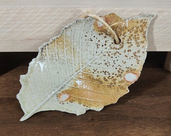 Porcelain Ceramic Beech Leaf Ornament Soda Fired