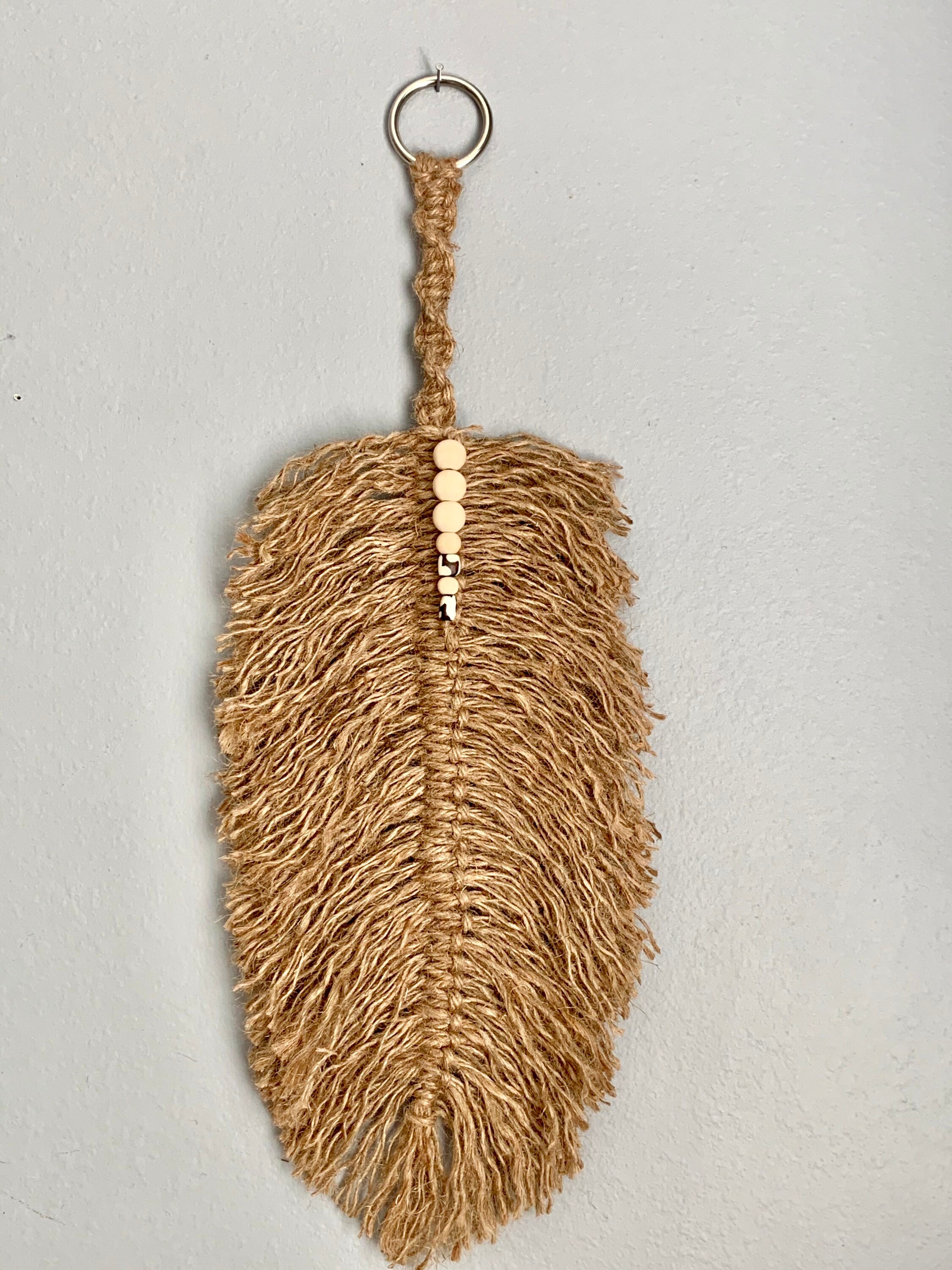 Handmade Bohemian Jute Feather with beads Natural Jute Etsy