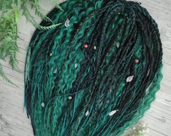 Green & Black set of DE synthetic bumpy dreads, Senegalese twists, braids and curly dreads (optionally)