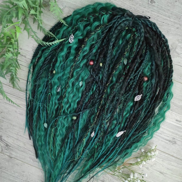 Green & Black set of DE synthetic bumpy dreads, Senegalese twists, braids and curly dreads (optionally)