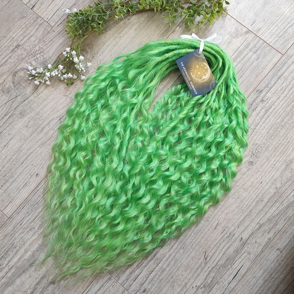 Neon green dreaded curls: double ended soft synthetic wavy dreadlocks (standard dreaded or push-up/DOLLY)
