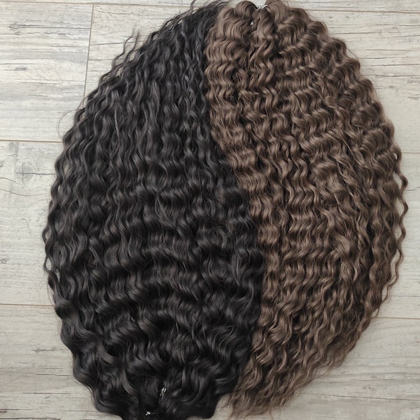 Brown curly dreads: soft synthetic brown wavy dreadlocks (standard dreaded or push-up/DOLLY)