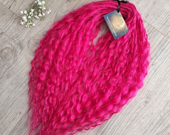 Bright pink curly dreads: soft synthetic fuchsia wavy dreadlocks (standard dreaded or push-up/DOLLY)