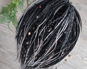 Pagan Witch - Black & Grey set of DE synthetic crochet bumpy dreads, Senegalese twists, braids and dreaded curls