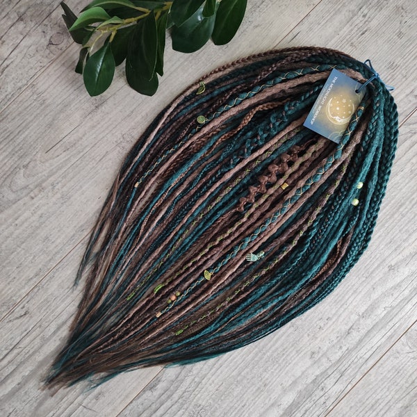 Dryad Green & Brown Set aus DE synthetischen Dreads, Senegalese Twists und Zöpfen