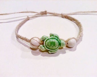 Green Sea Turtle Bracelet - Sea Turtle Jewelry - Beachy Jewelry - Hemp