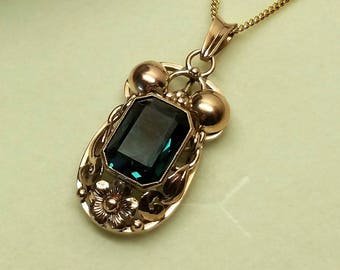Pendant Gold 333 tourmaline Art Deco vintage GA210