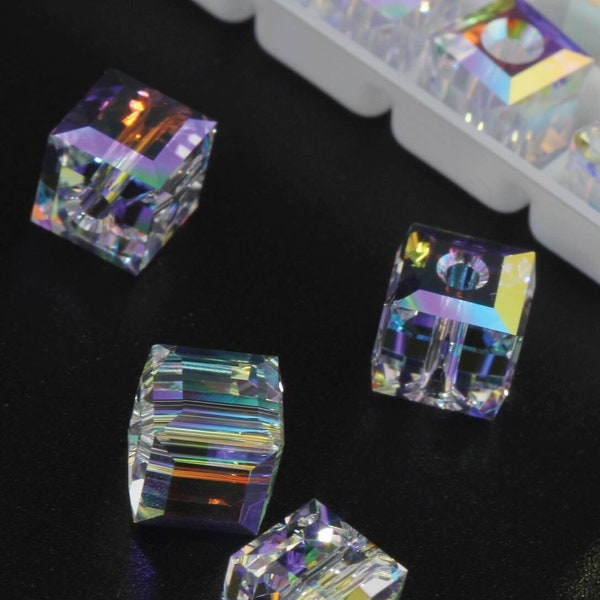 5601-06-001AB Swarovski Cube Beads - Crystal AB (001AB)