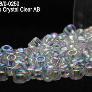 RR 8/0-0250 Miyuki Round Rocailles Beads, Luminous Crystal Clear  AB , 15 - 30 gram Seed Beads
