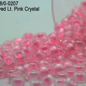 RR 8/0-0207 Miyuki Round Rocailles Beads, Inside Dyed Lt. Pink Crystal , 15 - 30 gram Seed Beads