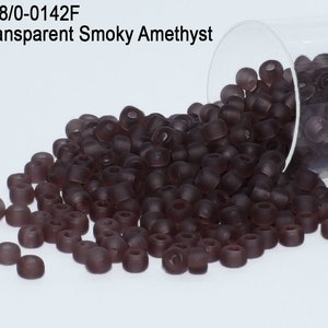 RR 8/0-0142F Miyuki Round Rocailles Beads, Matte Transparent Smoky Amethyst , 15 - 30 gram Seed Beads