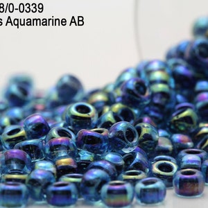 RR 8/0-0339 Miyuki Round Rocailles Beads, Luminous Aquamarine AB  , 15 - 30 gram Seed Beads