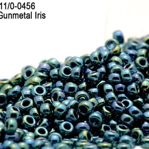 RR 11/0-0456 Miyuki Round Rocailles  Metallic Gunmetal Iris , 20 - 40- 100 - 500gram Seed Beads