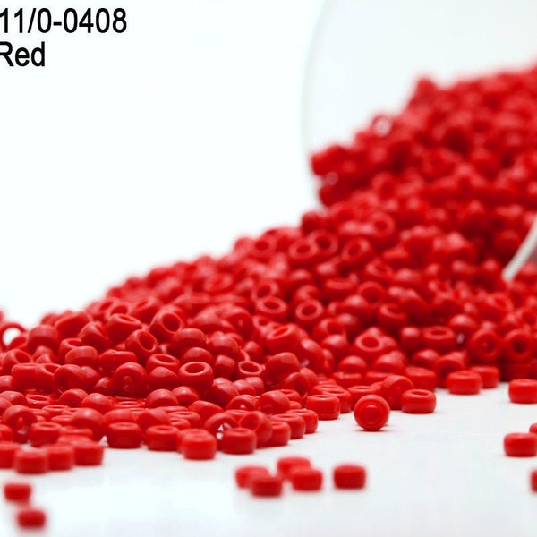 RR 11/0-0408 Miyuki Round Rocailles  Opaque Red, 20 - 40- 100 - 500gram Seed Beads