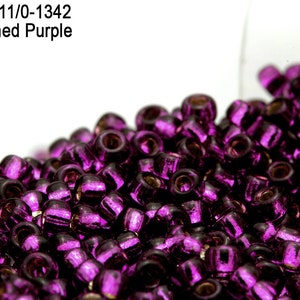 RR 11/0-1342 Miyuki rond rocailles argent bordé de violet, 20-40- 100-500 grammes rocailles