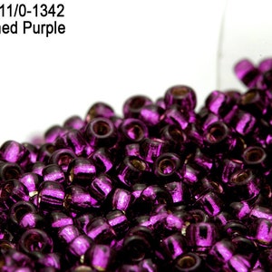 RR 11/0-1342 Miyuki Round Rocailles  Silver Lined Purple , 20 - 40- 100 - 500gram Seed Beads