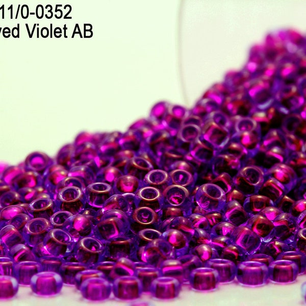 RR 11/0-0352 Miyuki Round Rocailles  Inside Dyed Violet AB, 20 - 40- 100 - 500gram Seed Beads