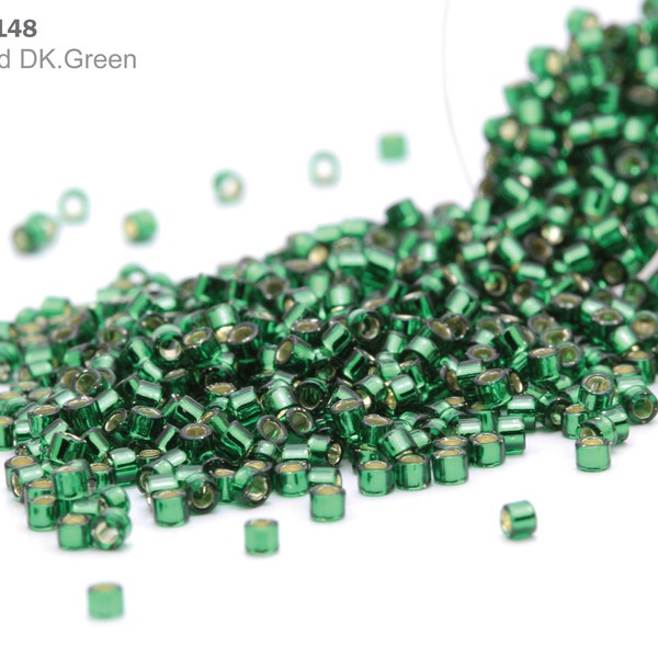 DB-0148 Miyuki Delica 11/0, Silver Lined DK. Green, 5 - 20 gram Seed Beads