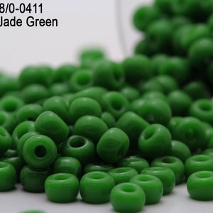 RR 8/0-0411 Miyuki Round Rocailles  Opaque Jade Green  , 15gr - 30gr Glass Seed Beads