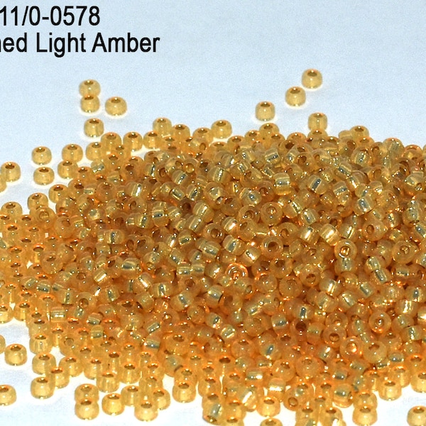 RR 11/0-0578 Miyuki Round Rocailles  Silver Lined Light Amber, 20 - 40- 100 - 500gram Seed Beads