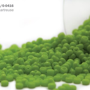 RR 15/0-0416 Miyuki Round Rocailles Beads, Opaque Chartreuse, 10 - 30 gram Seed Beads