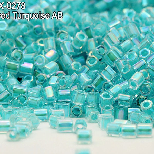 Hex-0278 , Miyuki Hexagon 2 Cut  11/0 , Inside Dyed Turquoise AB . 10gr - 20gr - 100gr.