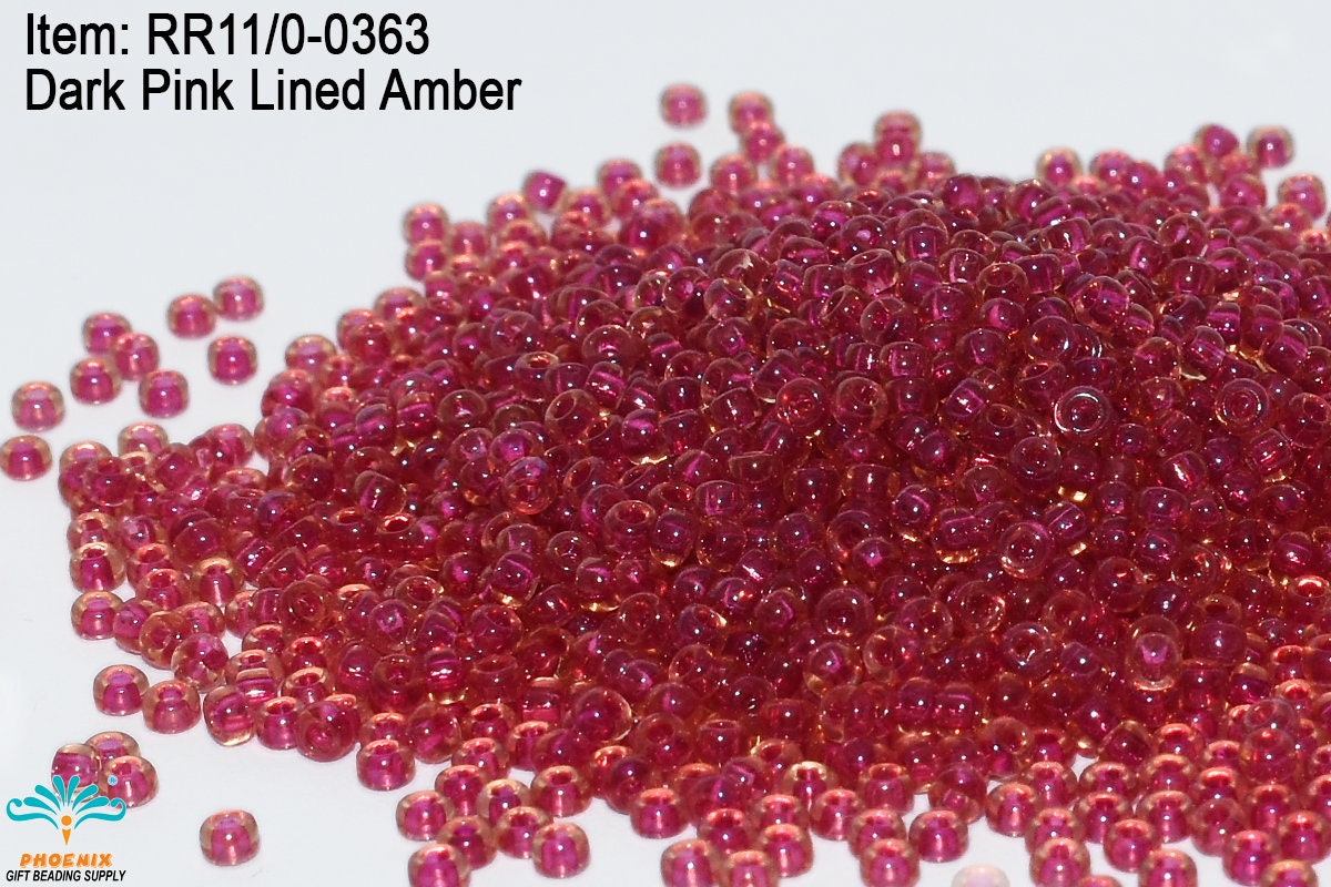 RR 11/0-0363 Miyuki Round Rocailles  Dark Pink Lined Amber, 20 - 40- 100 - 500gram Seed Beads