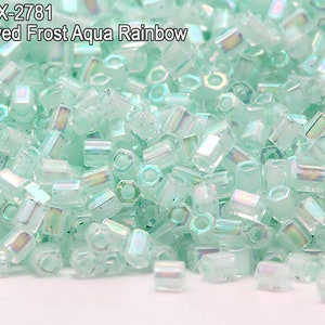 Hex-2781、ミユキ六角形2カット11/0、内側染色フロストアクアレインボー。10gr - 20gr - 100gr。