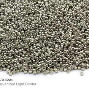 RR 15/0-4221 Miyuki Round Rocailles Beads, Duracoat Galvanized Light Pewter, 10 - 30 gram Seed Beads