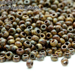 RR 6/0-4517 Miyuki Round Rocailles Beads, Opaque Picasso Marble Mustard  , 15 - 30 gram Seed Beads
