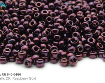RR 6/0-0460 Miyuki Round Rocailles Beads, Metallic DK. Raspberry Gold, 15 - 30 gram Seed Beads
