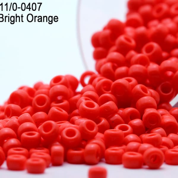 RR 11/0-0407 Miyuki Round Rocailles  Opaque Bright Orange, 20 - 40- 100 - 500gram Seed Beads