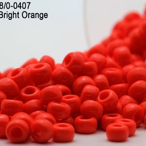 RR 8/0-0407 Miyuki Round Rocailles  Opaque Bright Orange , 15gr - 30gr Glass Seed Beads