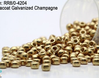 RR 8/0-4204 Miyuki Round Rocailles Duracoat Champagne Galvanizado, 15gr - 30gr Perlas de Semillas de Vidrio