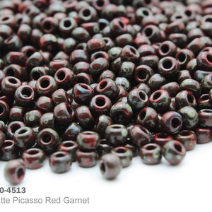 RR 6/0-4513 Miyuki Round Rocailles Beads, Opaque Matte Picasso Red Garnet, 15 - 30 gram Seed Beads