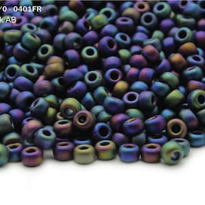 RR 6/0-0401FR Miyuki Round Rocailles Beads, Matte Black AB, 15 - 30 gram Seed Beads