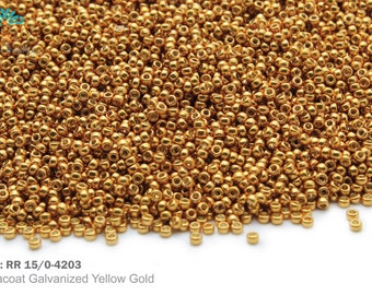 RR 15/0-4203 Miyuki Round Rocailles Beads,Duarcoat Glavanized 24K Gold , 10 - 30 gram Seed Beads
