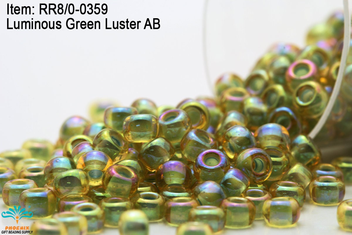 RR 8/0-0359 Miyuki Round Rocailles Luminous Green Luster AB, 15gr