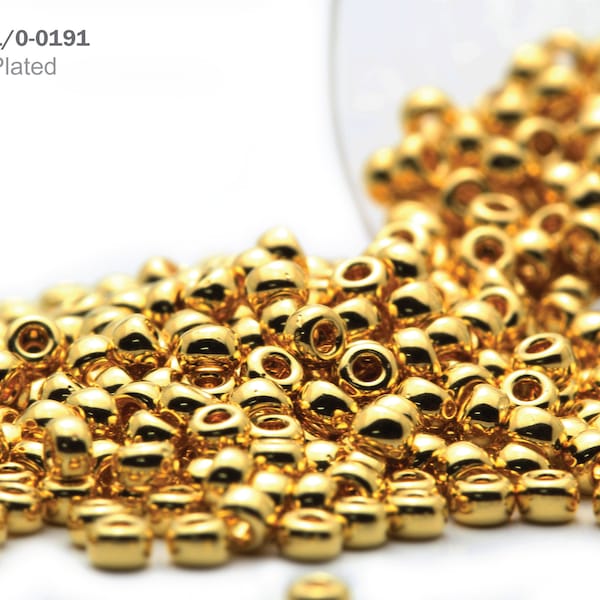 RR 11/0-0191 Miyuki Round Rocailles Beads, 24kt Gold Plated, 10 - 20gram Seed Beads