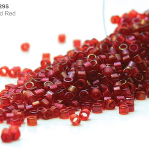 DB-0295 Miyuki Delica 11/0, Inside Dyed Red, 5 - 20 gram Seed Beads