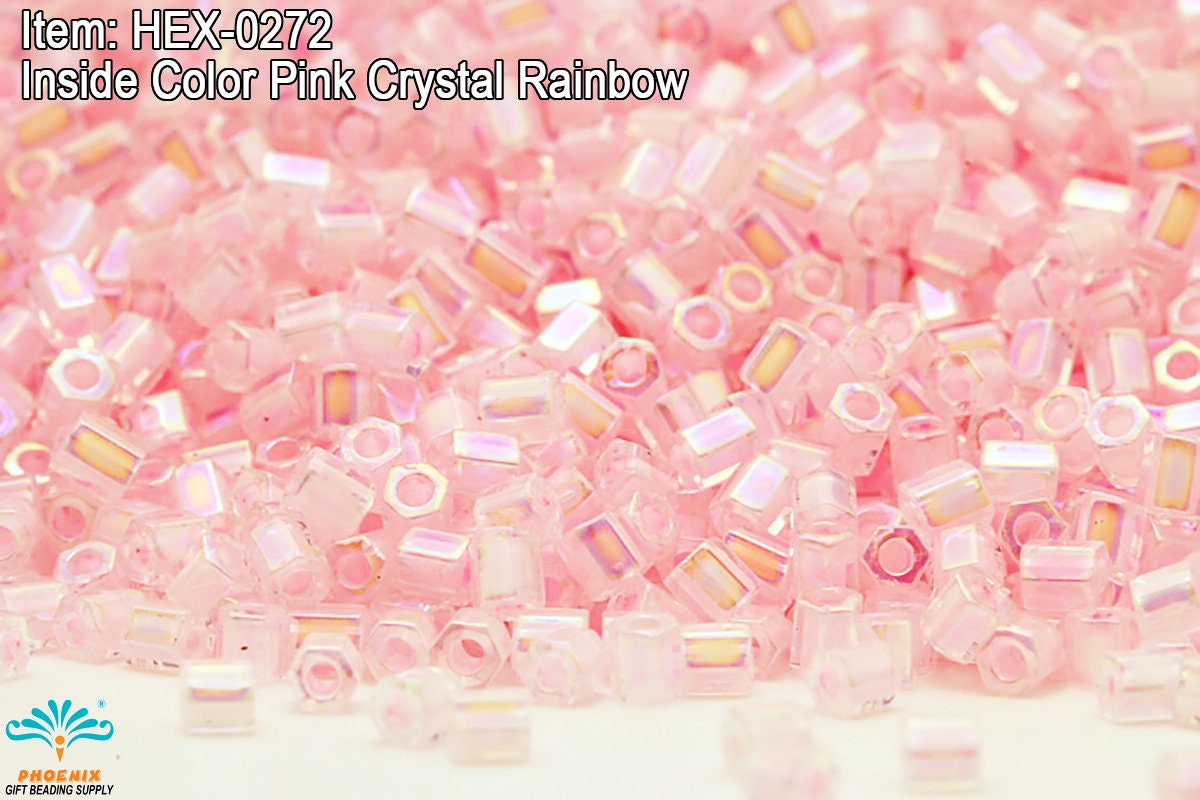Hex-0272 , Miyuki Hexagon 2 Cut 11/0 , Inside Color Pink Crystal