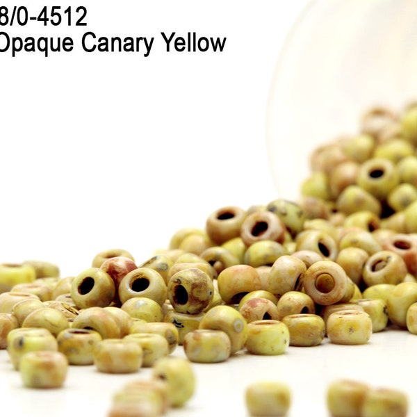 RR 8/0-4512 Miyuki Round Rocailles  Picasso Opaque Canary Yellow  , 15gr - 30gr Glass Seed Beads