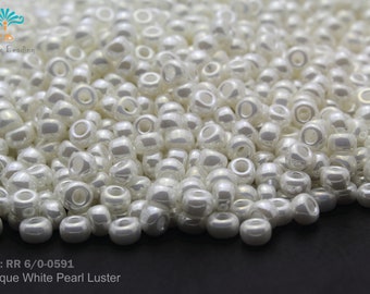 RR 6/0-0591 Miyuki Round Rocailles Beads, Opaque White Pearl