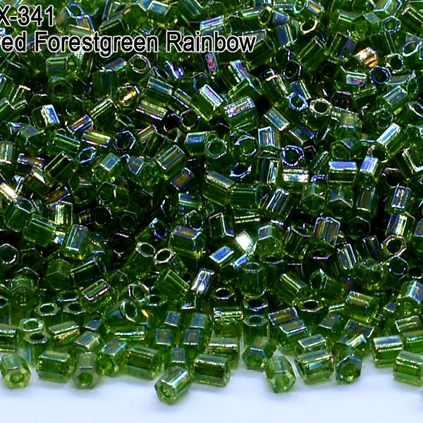 Hex-0341 , Miyuki Hexagon 2 Cut  11/0 , Inside Dyed Forest Green Rainbow  . 10gr - 20gr - 100gr.