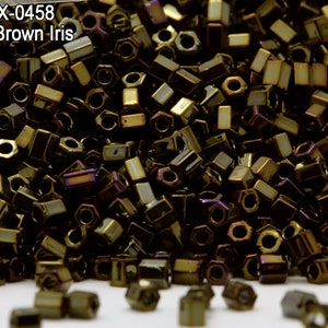 Hex-0458 , Miyuki Hexagon 2 Cut  11/0 , Metallic Brown Iris . 10gr - 20gr - 100gr.