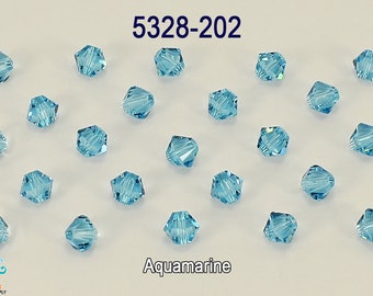5328-202  Swarovski Bicone Crystal Beads Aquamarine , 3mm-4mm